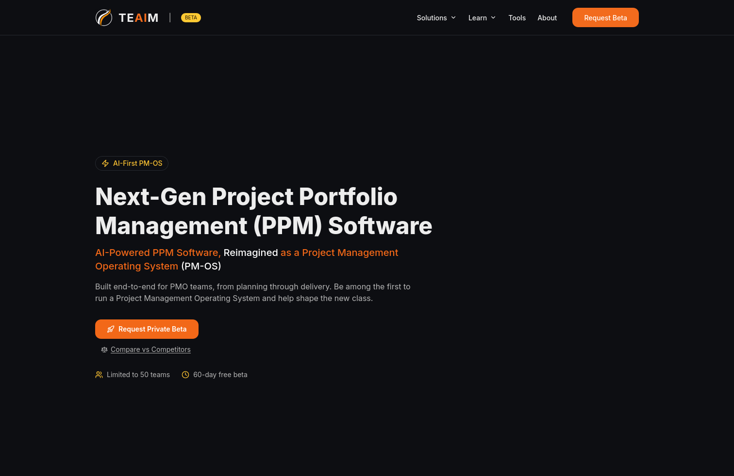 TEAIM marketing site desktop view